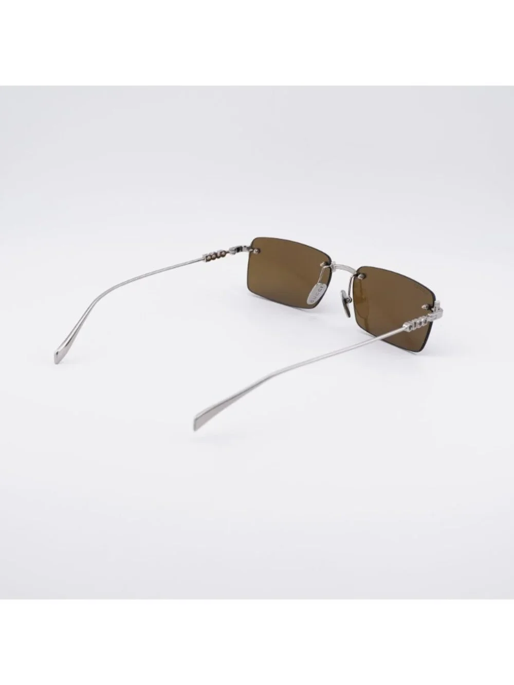 Gucci GG1941S 002 Sunglasses Silver Rectangle Frame, Green Lenses